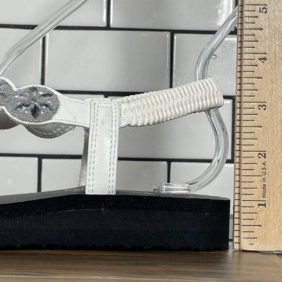 Skechers Meditation Sparkly Fleur Womens 8 Shoes White T-Strap Thong Sandals NEW - Picture 5 of 13